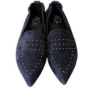 AGL | Women's Studded Blue Suede Pointed Toe Ballet Flats EUC | 40 1/2 US 10.5